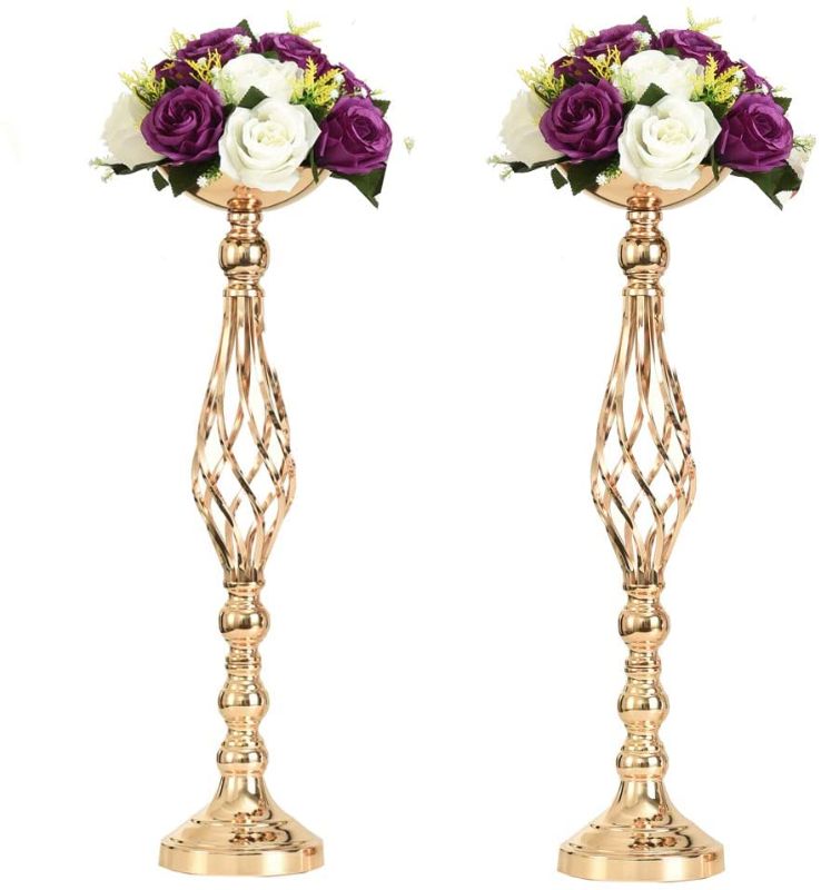Photo 1 of 10 PIECES Metal Gold Candle Holders Road Lead Table Centerpiece Stand Pillar Candlestick for Wedding Candelabra Flowers Vases, 23 INCH
