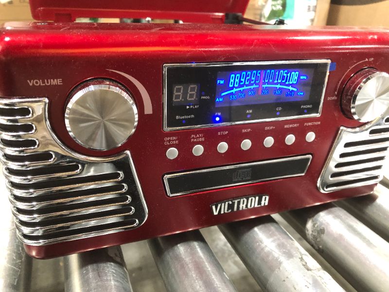 Photo 3 of Victrola 50's Retro Bluetooth Record Player & Multimedia Center with Built-in Speakers - 3-Speed Turntable, CD Player, AM/FM Radio | Vinyl to MP3 Recording | Wireless Music Streaming | Red
