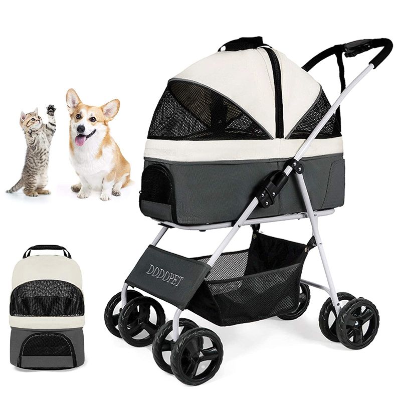 Photo 1 of Dog/Cat/Pet Stroller for Small-Medium Pet, 3-in-1 Luxury Travel Carriage (Car Seat Stroller) Storage Basket with Detach Carrier Suspension System/Link Brake/One-Hand Fold, Max. Loading 44 LBS
