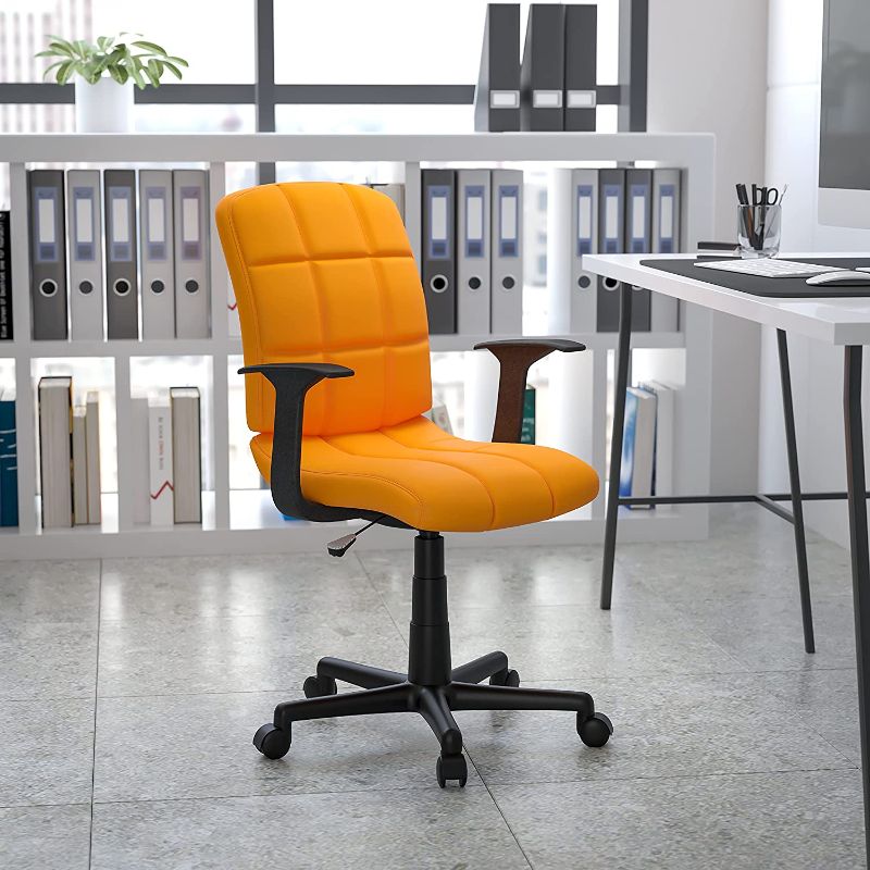 Photo 1 of Flash Furniture Mid-Back Orange Quilted Vinyl Swivel Task Office Chair with Arms
