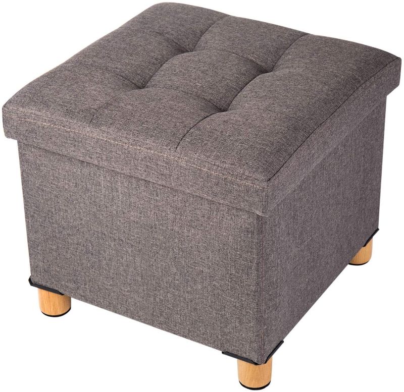 Photo 1 of BRIAN & DANY Foldable Storage Ottoman Footrest and Seat Cube with Wooden Feet and Lid, Brown 15” x15” x14.7”
