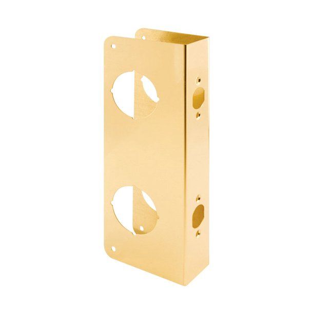 Photo 1 of 1-3/4 in. x 10-7/8 in. Thick Solid Brass Lock and Door Reinforcer, 2-1/8 in. Double Bore, 2-3/8 in. Backset
