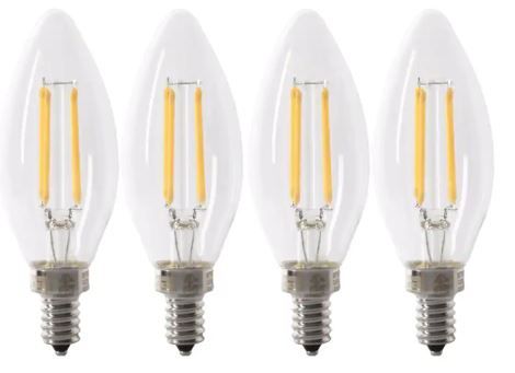 Photo 1 of 60-Watt Equivalent B10 E12 Candelabra Dimmable Filament CEC Clear Glass Chandelier LED Light Bulb Soft White (4-Pack)

