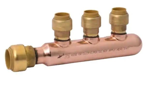 Photo 1 of 3/4 in. x 1/2 in. Push-to-Connect Copper 3-Port Closed Manifold Fitting
