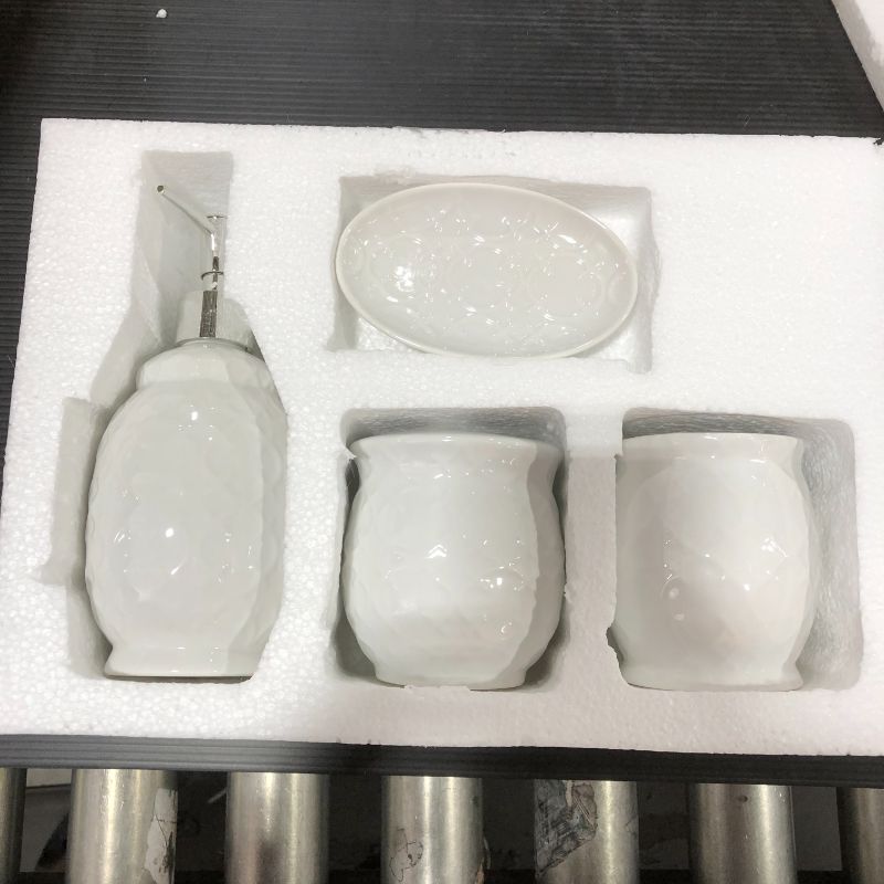 Photo 2 of Comfify Luxury 4 Piece Solid Print Ceramic Bath Accessories Sets, Off-White
