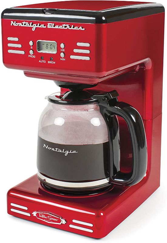 Photo 1 of Nostalgia RCOF12RR New & Improved 12-Cup Programmable Coffee Maker with LED Display, Automatic Shut-Off & Keep Warm, Pause-And-Serve Function, Includes Reusable Filter, Retro Red
