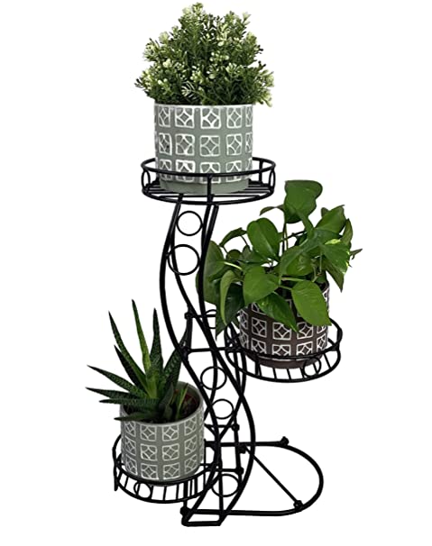 Photo 1 of Cocoyard Folding Plant Stand with Three Flowers - No Assembly Tools Required. Tiered Metal Three-Tier Plant Stand, Modern Indoor Outdoor Plant Stand, Mother's Day Gift Ideas (Small)