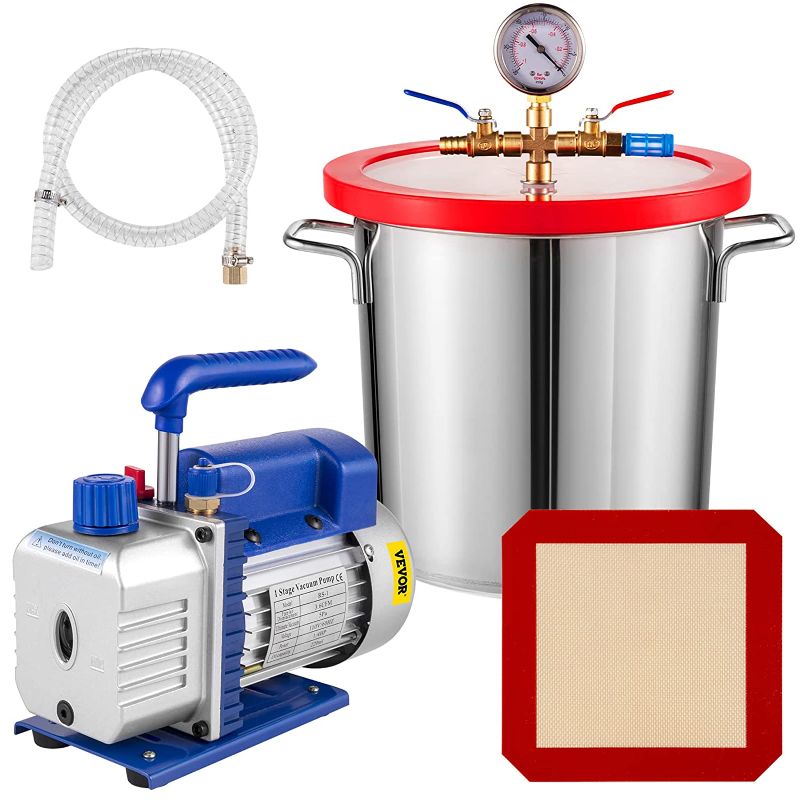 Photo 1 of 3 Gallon Vacuum Chamber Kit Stainless Steel Degassing Chamber 12L Vacuum Degassing Chamber Kit with 3.6 CFM 1 Stage Vacuum Pump HVAC