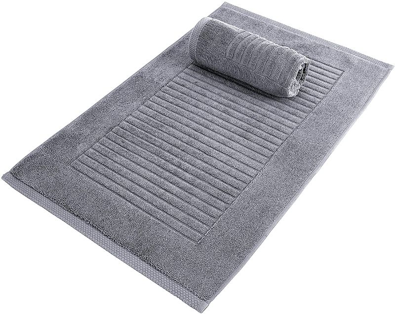 Photo 1 of Classic Turkish Towels - Luxury Ribbed Bath Mat Towels, 100% Turkish Cotton, Soft and Thick Floor Towels for Bathroom, Brampton Collection, 2-Piece Set - 20 x 33 Inches (Grey)
