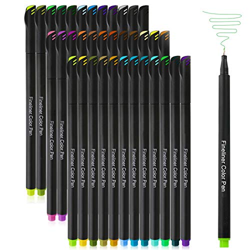 Photo 1 of 2 PACK 36 Colors Journal Planner Pens, Colored Fine Point Markers Drawing Pens Porous Fineliner Pen for Writing Note Taking Calendar Agenda Coloring - Art School Office Supplies
