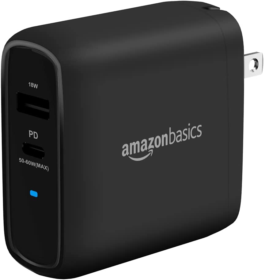 Photo 1 of Amazon Basics 68W Two-Port GaN Wall Charger with 1 USB-C Port (50W) and 1 USB-A Port (18W) for Laptops, Tablets and Phones with Power Delivery - Black (non-PPS)

