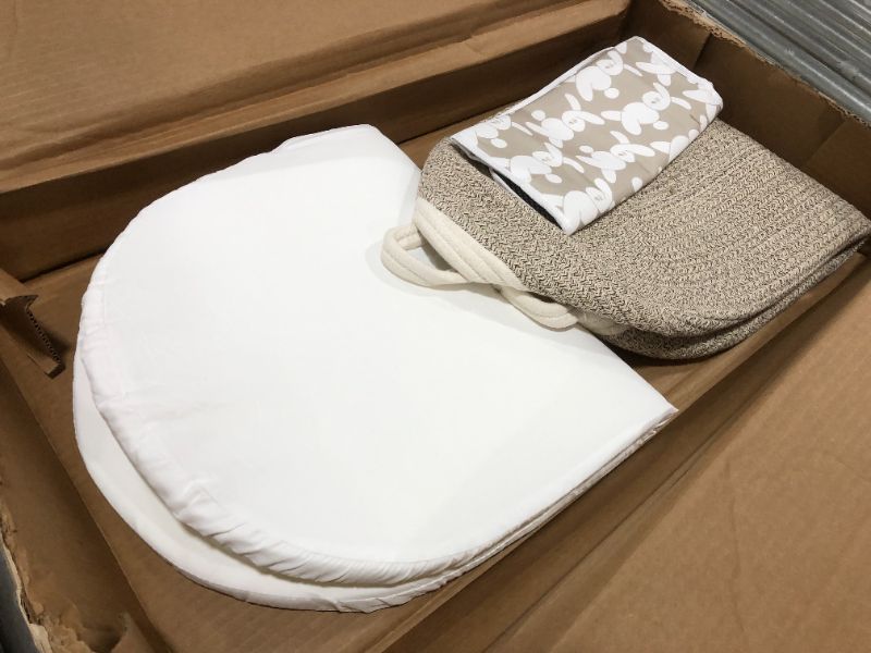 Photo 2 of Deluxe Baby Changing Basket with Extra Travel Diaper pad, Foam Changing pad and Water Repellent Cover, Cotton Rope Moses Basket pad, Changing Table Topper for Dresser, Boho Nursery Decor
