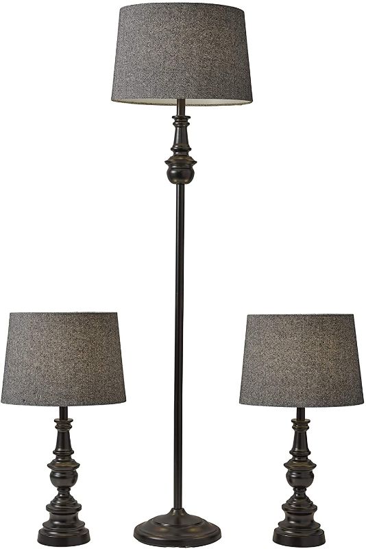 Photo 1 of Adesso 1591-01 Classic Set Containing Matching Floor Two Table Lamps, 16" x 16" x 60", Black
