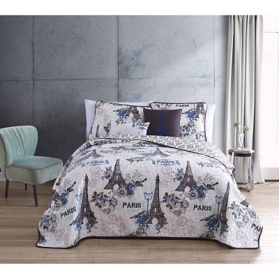 Photo 1 of Avondale Manor 5-Piece Cherie Quilt Set, Blue, Full/Queen