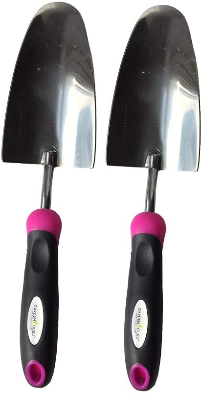 Photo 1 of Garden Guru Super Strong Garden Trowel Pink - Stainless Steel - Ergonomic Grip - Perfect Hand Shovel for Weeding, Transplanting and Digging - Hand-E Garden Trowel (2 Pack)
