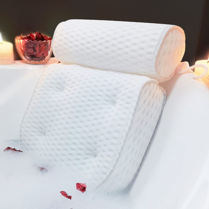 Photo 1 of AEROiVi Bathtub Pillow Headrest Bath Pillows for Tub Neck and Back Support with Non Slip Suction Cups Spa Bath Cushion
