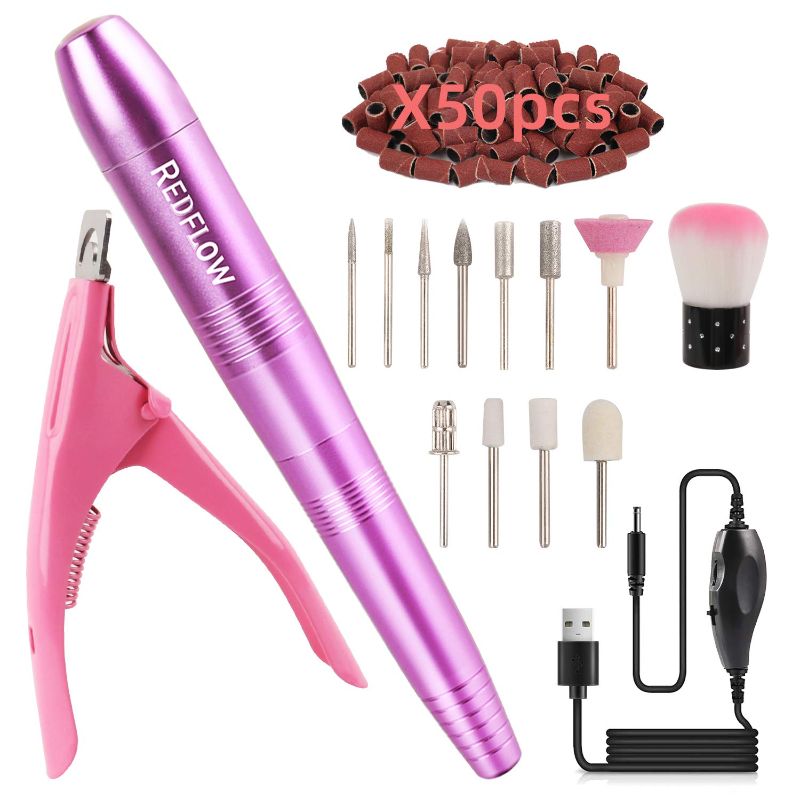 Photo 1 of RedFlow Electric Nail Drill, Acrylic Nail Drill Kit, for Nail File Exfoliating Abrasive Nail Drill Machine, with 11 Pcs Nail Drill Bits, Brush,Nail Cutter and 50 Sanding Bands Nail Drill Set (Purple)
