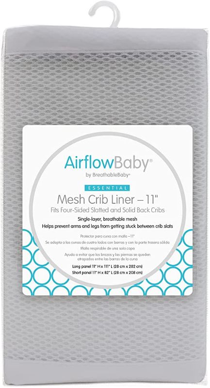 Photo 1 of AirflowBaby Essential Mesh Crib Liner Gray 11” – Fits Full-Size Four-Sided Slatted and Solid Back Cribs
