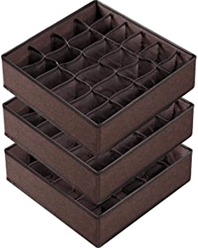 Photo 1 of 3 Pack Sock Underwear Organizer Dividers, 64 Cell Fabric Foldable Cabinet Closet Organizers and Storage Boxes for Storing Socks, Underwear, Ties (16+24+24 Cell, Brown)
