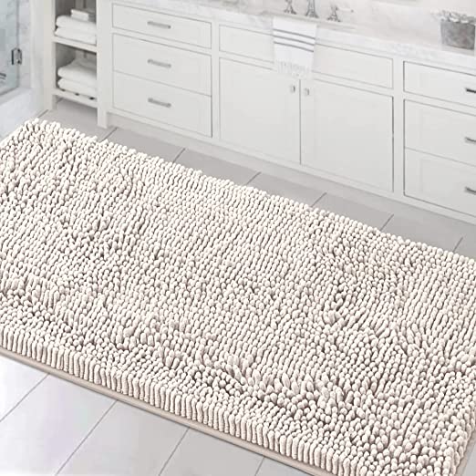 Photo 1 of Bathroom Rugs Bath Mats for Bathroom Non Slip Luxury Chenille Bathroom Runner Rug 24x47 Extra Soft and Absorbent Shaggy Rugs Washable Dry Fast Plush Area Carpet Mats for Bath Room, Tub - Ivory
