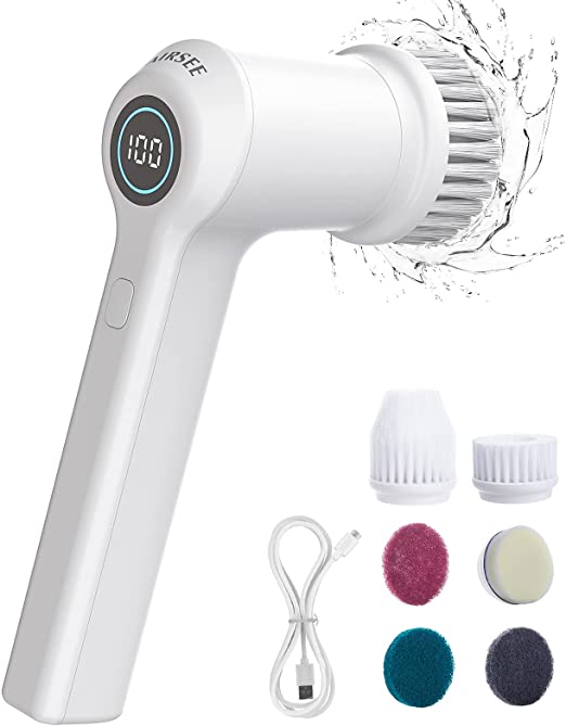 Photo 1 of AIRSEE Electric Spin Scrubber for Bathroom Bathtub, Cordless Power Spinning Scrub Brush, Handheld Shower Cleaner Brush with 6 Replaceable Brush Heads for Tile, Tub, Dish, Sink, Grout, Wall, Kitchen
