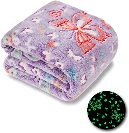 Photo 1 of FORESTAR Glow in The Dark Butterfly Throw Blanket, Premium Super Soft Warm Cozy Furry Blanket, Unique Birthday Gifts for Kids Girls Boys Teens Grandkids (50" x 60")
