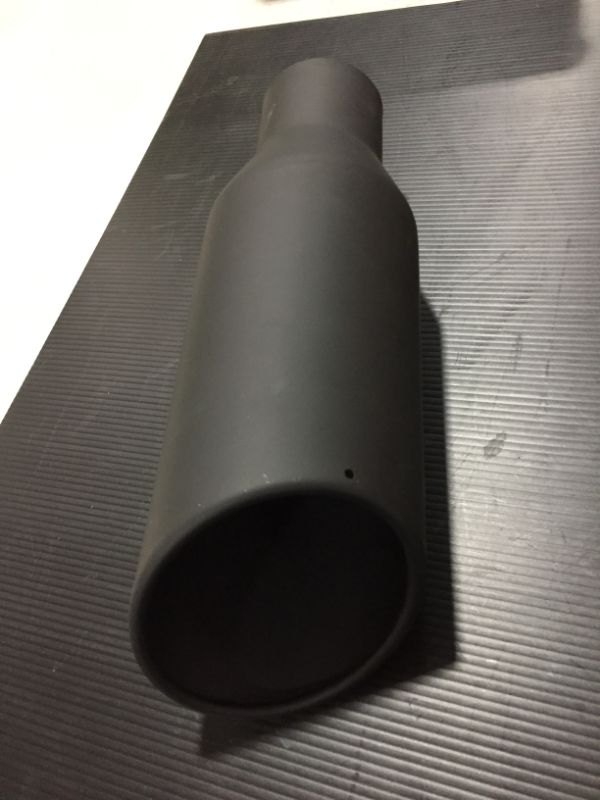 Photo 2 of 4 Inch Inlet Exhaust Tip, A-KARCK Bolt On 4" Inlet 5" Outlet 12" Long Black Coating Exhaust Tailpipe Tip, Stainless Steel Rolled Edge
