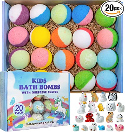 Photo 1 of Bath Bomb Gift Set with Toys Inside, 20 Pack Organic Bath Bombs for Kids, Kids Safe Handmade Fizzy Balls for Kid, Ideal Birthday Gift for Boys & Girls)
