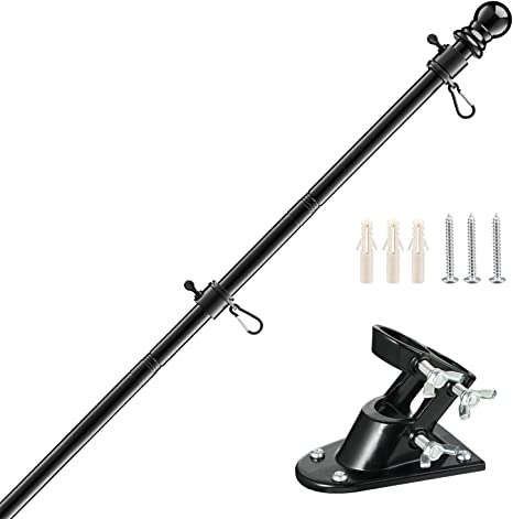 Photo 1 of 5 FT Flag Pole Kit,Stainless Steel Heavy Duty Flagpole and Black Flagpole Mounting Bracket Rustproof for Outdoor Garden Roof Walls Yard Truck(Black)
