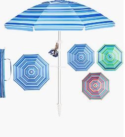 Photo 1 of Aoxun Beach Umbrella, UV50+Umbrella with Sand Anchor and Sand Bag, Potable Umbrella with Aluminum Tilt Pole, Carry Bag, Air Vent
