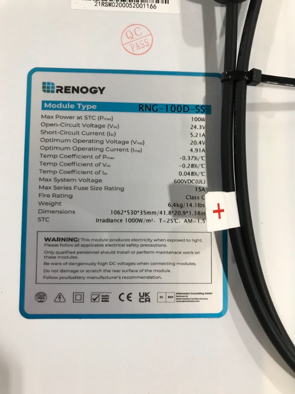Photo 1 of Renogy 100 Watt 12 Volt Monocrystalline Solar Panel (Compact Design) 2 Pack