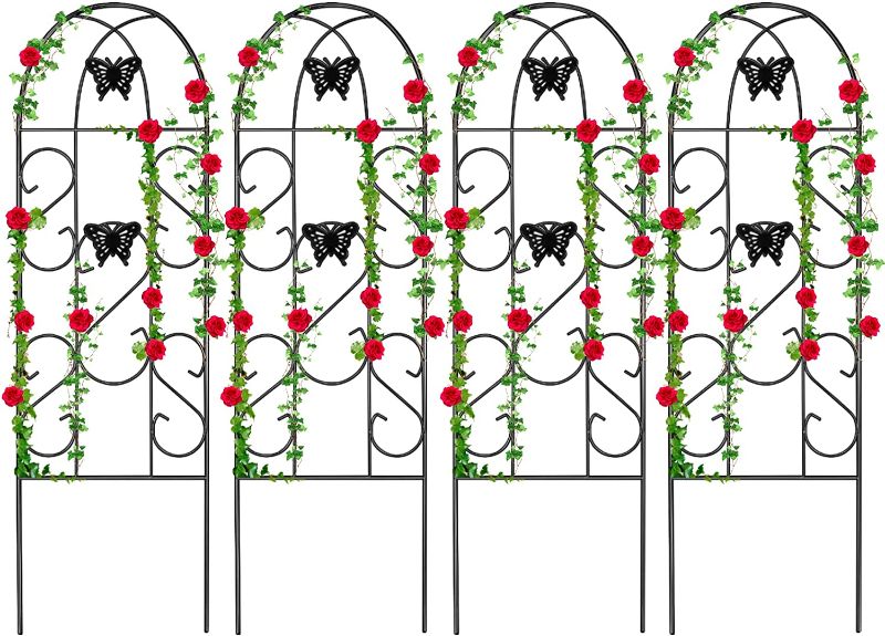 Photo 1 of Amagabeli 4 Pack Garden Trellis for Climbing Plants 60" x 18" Rustproof Sturdy Black Iron Trellis for Potted Plant Support Butterfly Metal Trellis for Climbing Roses Vine Flower Cucumber Clematis GT02
