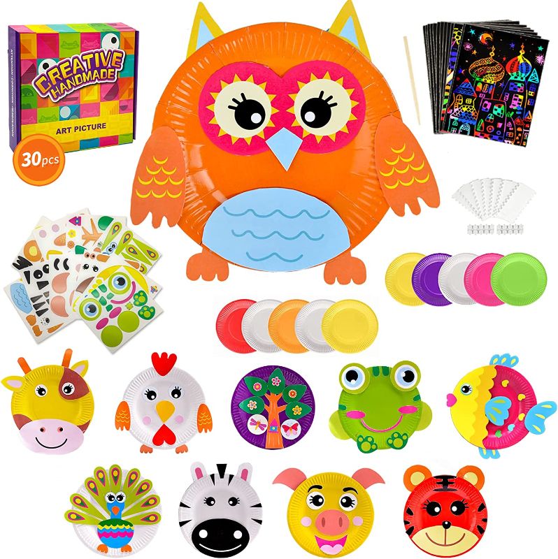 Photo 1 of 30pcs Kids Crafts for Girls Boys Age 3-12, Toddler Crafts Animal Paper Plate Art Kit for 3-8 Year Old, DIY Arts and Crafts Kits for Children Birthday Christmas Holiday Gifts, Fun Preschool Party Favor
