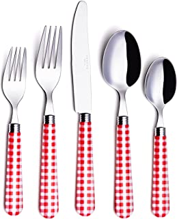 Photo 1 of ANNOVA Silverware Set 20 Pieces Stainless Steel Cutlery Color Handle Flatware - 4 x Dinner Knife; 4 x Dinner Fork; 4 x Salad fork; 4 x Tablespoon; 4 x Teaspoon (Red / Gingham Checkered) Christmas
