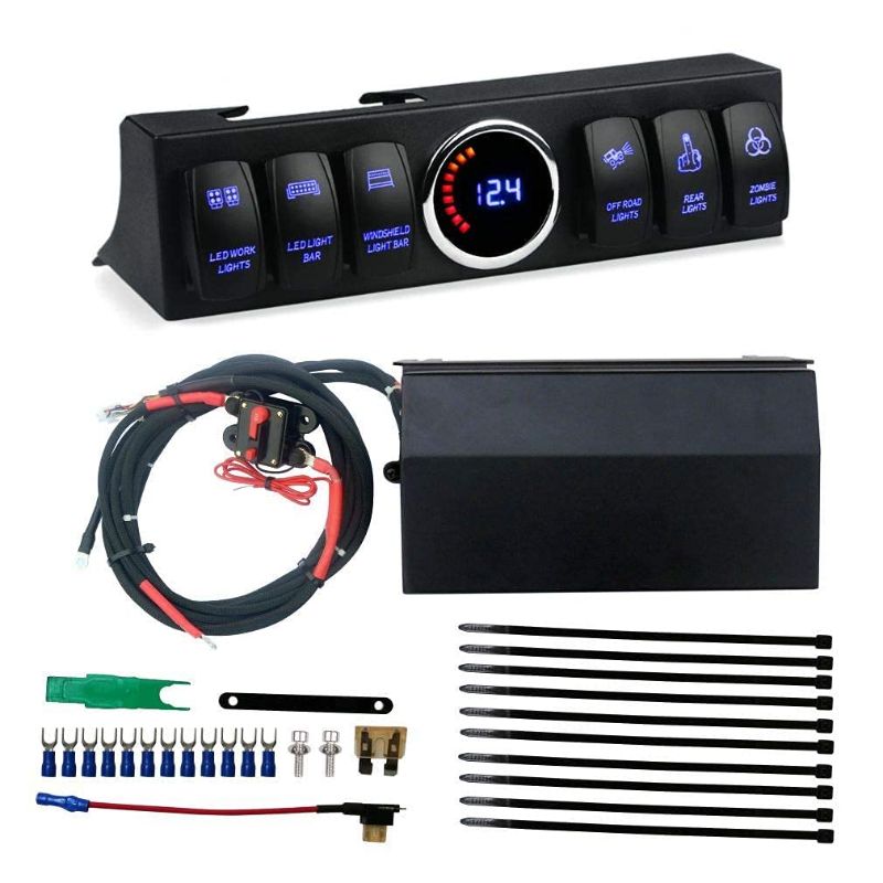 Photo 1 of 6 Gang Rocker Switch Panel Control System for Jeep Wrangler JK & JKU 2007-2018 with Blue Backlight Control Pod and Relay Box
