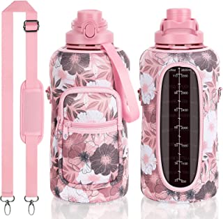 Photo 1 of 1 Gallon Water Bottle with Sleeve-128 oz BPA Free Large Leakproof Sport Plastic Motivational Water Bottle with Straw & Strap & Insulated Neoprene Holder Carrier Bag-Big Gym Water Jug for Women Men
