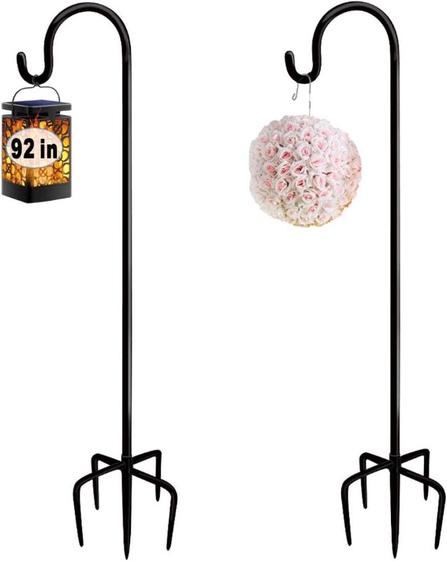 Photo 1 of Artigarden 92 Inch Outdoor Shepherd Hooks with 5 Pronger Base (2 Packs), Adjustable Heavy Duty Garden Hanging Stand Holder for Bird Feeders Lanterns Planter Hanger, Matte Black
