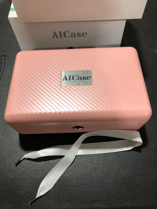 Photo 2 of Biometric Fingerprint Storage Box,AICase Portable Cash Jewelry Security Case Lock Box Safe,Combination Lock for Car, Home,Office Travel?Pink?
