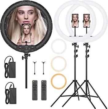 Photo 1 of AMBITFUL KN-21C 21inch 53cm Dimmable 3000~6000K Bi-Color LED Ring Light with Tripod and Phone Holder,with Remote, for Makeup, Selfie, Vlog, YouTube Video, Camera (2PCS)