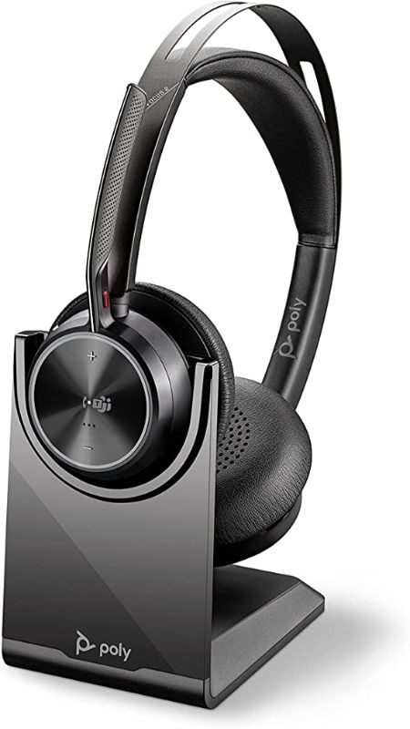 Photo 1 of Poly - Voyager Focus 2 UC USB-C Headset with Stand (Plantronics) - Bluetooth Stereo Headset with Boom Mic - USB-C PC/Mac Compatible - Active Noise Canceling - Works with Teams (Certified), Zoom & more