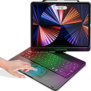 Photo 1 of iPad Pro 12.9 inch 5th Generation 2021 Case with Keyboard and Touchpad, Compatible with iPad Pro 12.9-inch 4th Gen 2020 / 3rd Gen 2018, Wireless Apple Pencil Charging, Rainbow Backlights - Black