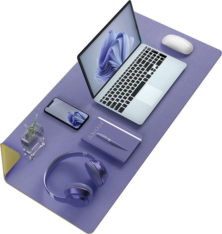 Photo 1 of Aothia Desk Pad, Multifunctional Dual-Sided Office Desk Mat, Smooth Surface Soft Mouse Pad, Easy Clean Waterproof Pu Leather Desk Cover, Desk Writing Mat for Office/Home ,Khaki+Violet)
36x17