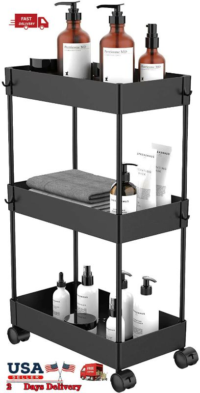 Photo 1 of AOJIA 3 Tier Storage Slim Slide Out Storage Cart Bathroom Storage Cart Casters
