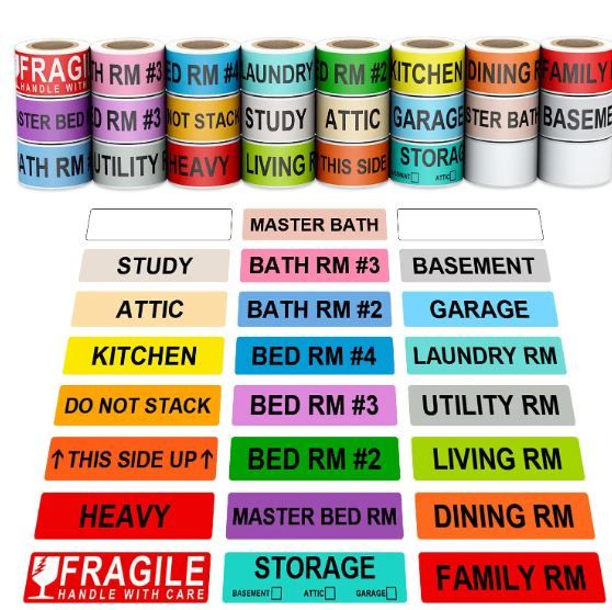 Photo 1 of 1440 Color Coding Home Moving Labels, [21 Different Spaces + 1 Handle On Roll With Care + 2 Blank Labels, 24 Rolls Total, 60 Labels/Roll, 1" x 4.5"]
