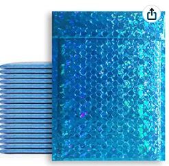 Photo 1 of UPAKIN Bubble Mailer 6x9 Inch 50 Pack Blue Holographic Metallic Padded Bubble Envelope, Boutique Shipping Bag, Small Business Mailing Packages, Self-Seal Adhesive, Water Proof, Shock Proof