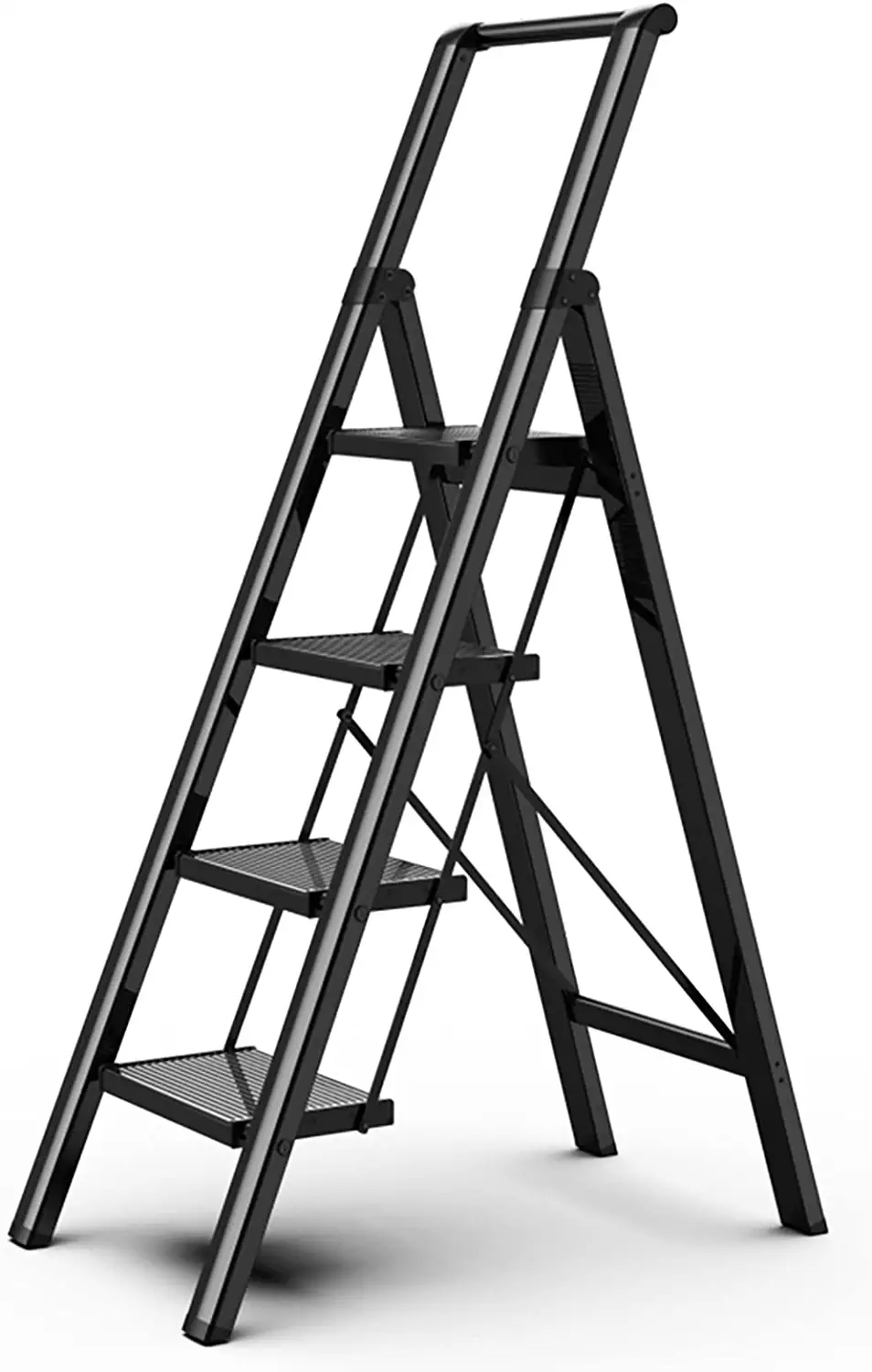 Photo 1 of 4 Step Ladder, Folding Step Stool with Convenient Handgrip for Home, Office, Kitchen, Aluminum Lightweight Portable Step Stool with Anti-Slip Sturdy Pedal, Black, 330 lbs. Capacity