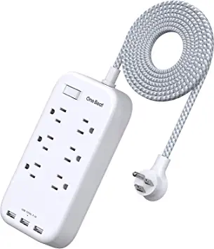 Photo 1 of Desktop Power Strip with 6Outlet 4 USB Charging Ports, 6Ft Braided Extension Cord, Wall Mountable Outlet Extender with Overload Protection Switch for Home Office Cruise Ship and Dorm, White