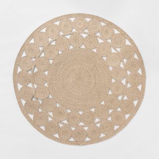 Photo 1 of 6' Ornate Woven Round Outdoor Rug Neutral - Opalhouse™