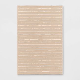 Photo 1 of 4' x 6' Striped Indoor/Outdoor Rug Tan/White - Room Essentials™

