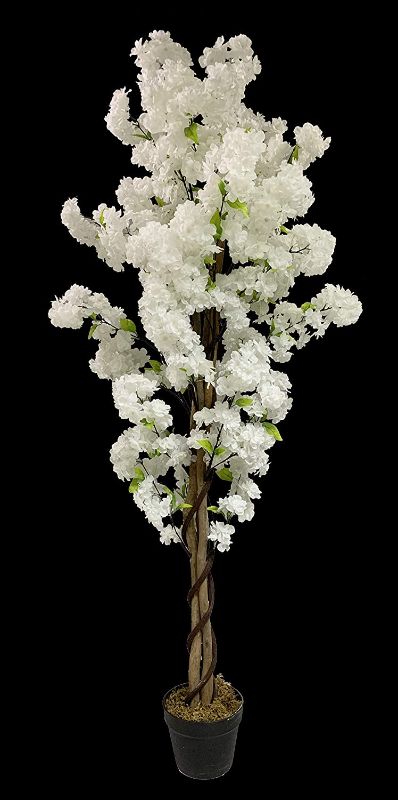 Photo 1 of AMERIQUE 5 Feet Gorgeous & Lifelike White Cherry Blossom Artificial Tree, with Nursery Pot, Real Touch Tech. (AMS30389)
